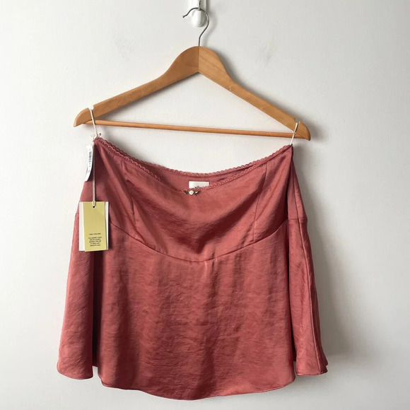 Aritzia  Wilfred Lyrus Satin Mini Skirt NWT Earthen Red Size 12 - Picture 6 of 11